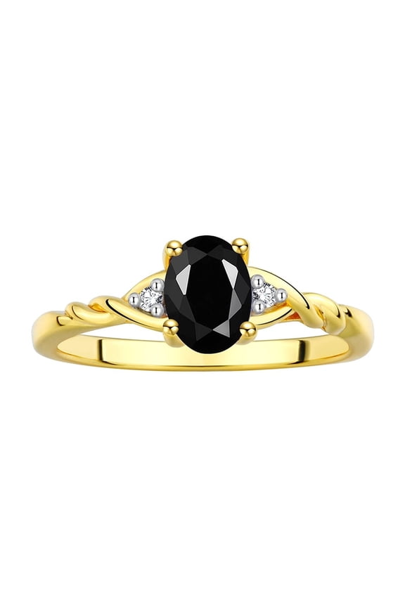 Rings for Women 14K Gold Plated Silver Classic Style Birthstone Ring 7X5MM Oval Gemstone & Diamonds October Onyx Jewelry for Women Size 7