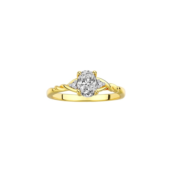 RYLOS Rings for Women 14K Gold Plated Silver Classic Style Birthstone Ring 7X5MM Oval Gemstone & Diamonds White Topaz Jewelry for Women Size 10