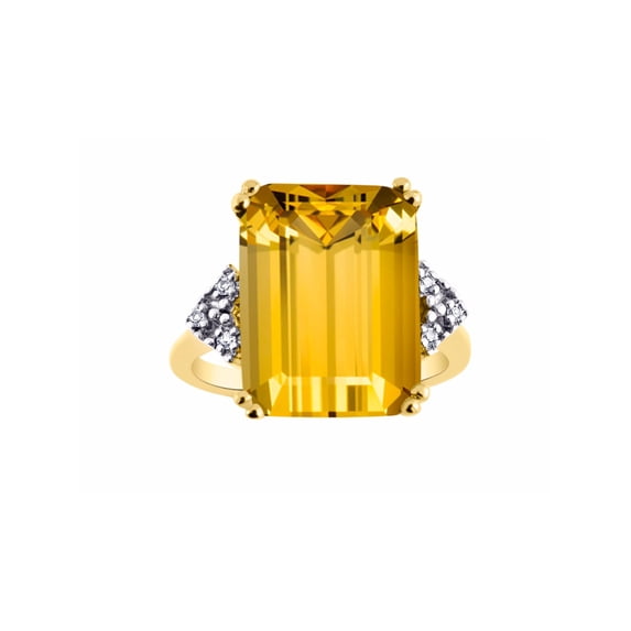 RYLOS Rings for Women 14K Gold Plated Silver Emerald Cut Gemstone & Diamond Ring November Citrine Jewelry Size 11.5