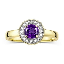 RYLOS Rings for Women 14K Gold Plated Silver Halo Birthstone Ring with Round 4MM Gemstone &  Diamonds February Amethyst Jewelry Size 5