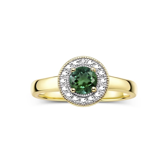 RYLOS Rings for Women 14K Gold Plated Silver Halo Birthstone Ring with Round 4MM Gemstone & Diamonds Green Sapphire Jewelry Size 8