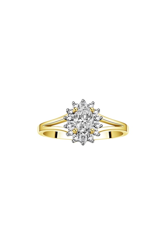 Rings for Women 14K Gold Plated Silver Halo of Diamond Birthstone Ring 6X4MM Gemstone April White Topaz Jewelry for Women  Size 9