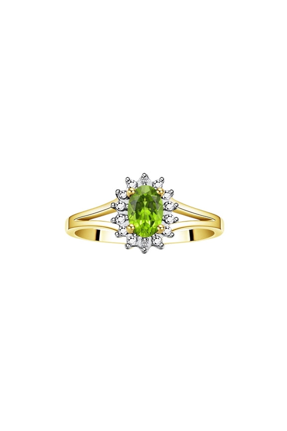 Rings for Women 14K Gold Plated Silver Halo of Diamond Birthstone Ring 6X4MM Gemstone August Peridot Jewelry for Women Size 5