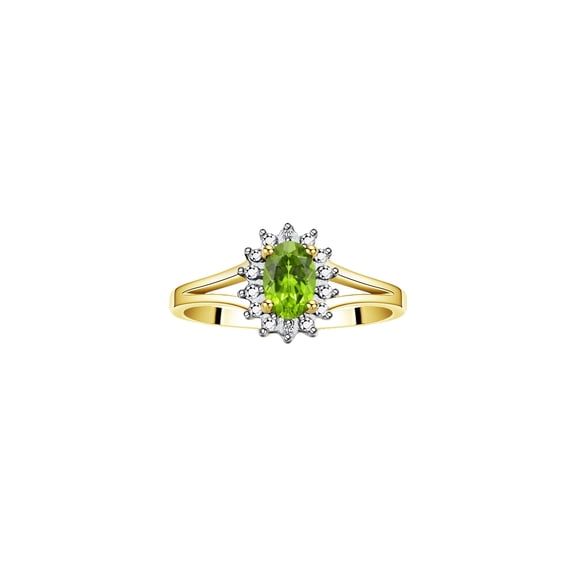RYLOS Rings for Women 14K Gold Plated Silver Halo of Diamond Birthstone Ring 6X4MM Gemstone August Peridot Jewelry for Women Size 6
