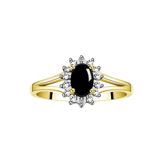 RYLOS Rings for Women 14K Gold Plated Silver Halo of Diamond Birthstone Ring 6X4MM Gemstone Cabochon Onyx Jewelry for Women Size 5