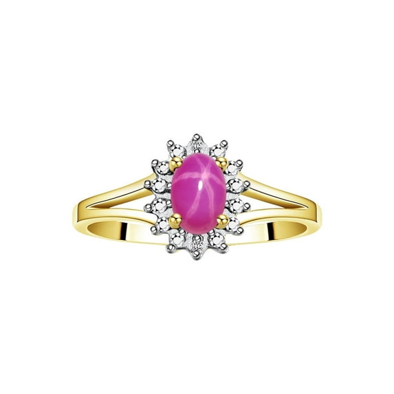 RYLOS Rings for Women 14K Gold Plated Silver Halo of Diamond Birthstone Ring 6X4MM Gemstone Exotic Star Ruby Jewelry for Women Size 7