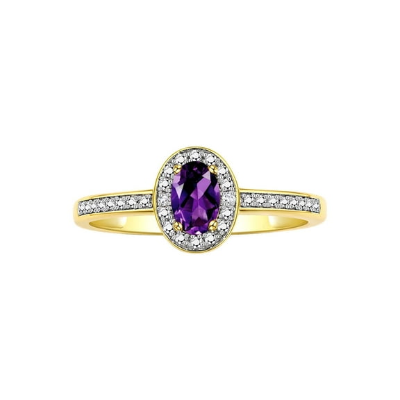 RYLOS Rings for Women 14K Gold Plated Silver Halo of Diamond Birthstone Ring 6X4MM Gemstone February Amethyst Jewelry Size 5
