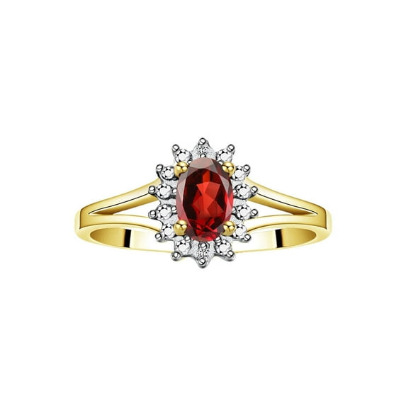 RYLOS Rings for Women 14K Gold Plated Silver Halo of Diamond Birthstone Ring 6X4MM Gemstone January Garnet Jewelry for Women Size 5