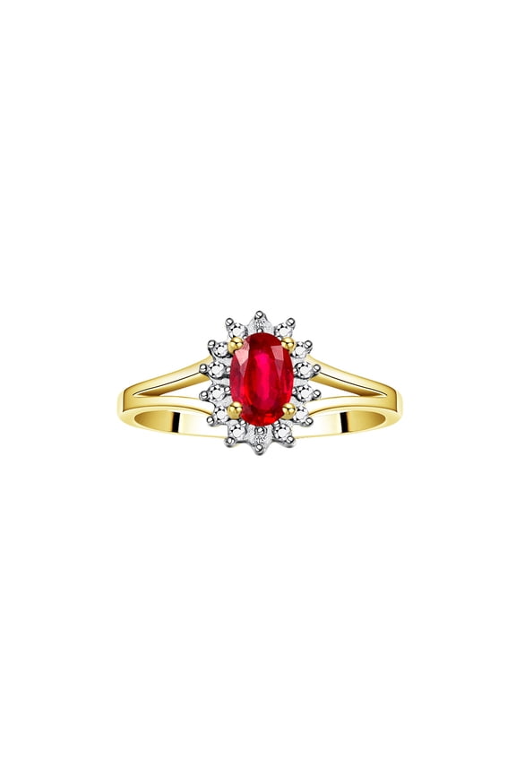 Rings for Women 14K Gold Plated Silver Halo of Diamond Birthstone Ring 6X4MM Gemstone July Ruby Jewelry for Women Size 6