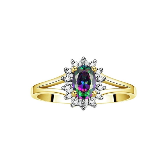 RYLOS Rings for Women 14K Gold Plated Silver Halo of Diamond Birthstone Ring 6X4MM Gemstone June Alexandrite Jewelry for Women Size 10