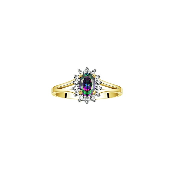 RYLOS Rings for Women 14K Gold Plated Silver Halo of Diamond Birthstone Ring 6X4MM Gemstone June Alexandrite Jewelry for Women Size 8