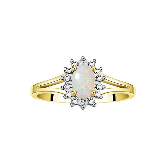 RYLOS Rings for Women 14K Gold Plated Silver Halo of Diamond Birthstone Ring 6X4MM Gemstone Opal African Jewelry for Women Size 5
