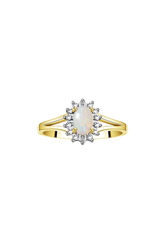 Rings for Women 14K Gold Plated Silver Halo of Diamond Birthstone Ring 6X4MM Gemstone Opal African Jewelry for Women  Size 8