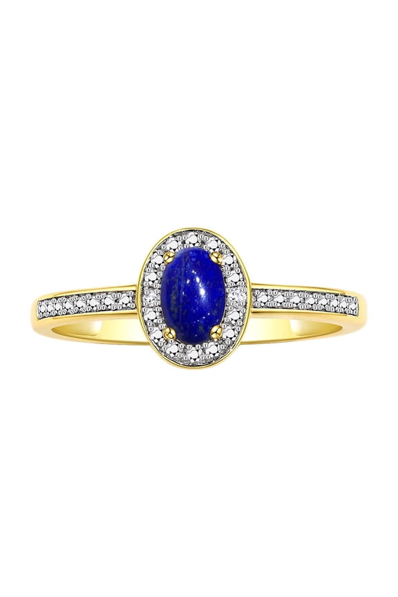 Rings for Women 14K Gold Plated Silver Halo of Diamond Birthstone Ring 6X4MM Gemstone September Lapis Jewelry Size 5