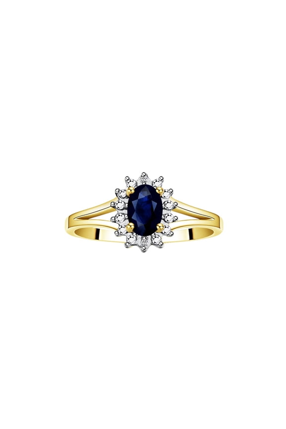 Rings for Women 14K Gold Plated Silver Halo of Diamond Birthstone Ring 6X4MM Gemstone September Sapphire Jewelry for Women  Size 6