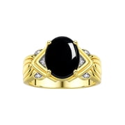 RYLOS Rings for Women 14K Gold Plated Silver Ring 12X10MM Gemstone & Diamonds Great Ring for Middle or Pointer Finger Cabochon Onyx Jewelry Size 7