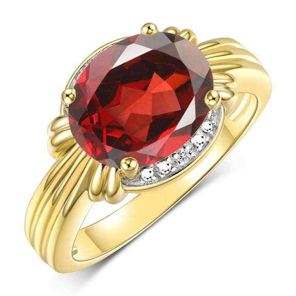 RYLOS Rings for Women 14K Gold Plated Silver Ring 12X10MM Gemstone &  Diamonds Great Ring for Middle or Pointer Finger January Garnet Jewelry Size 11