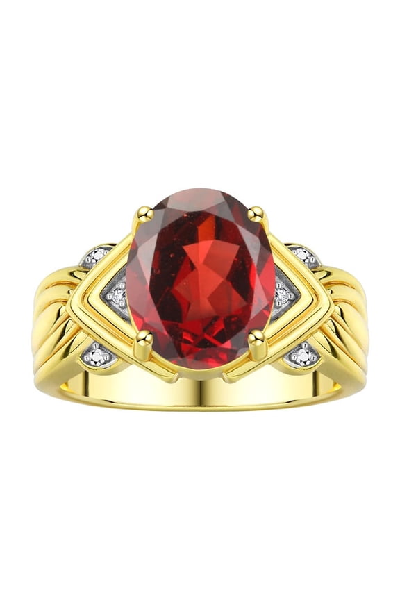 Rings for Women 14K Gold Plated Silver Ring 12X10MM Gemstone & Diamonds Great Ring for Middle or Pointer Finger January Garnet Jewelry Size 13