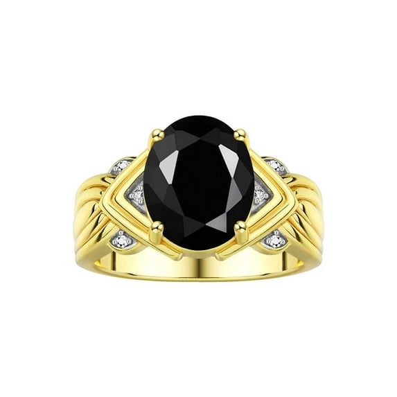 RYLOS Rings for Women 14K Gold Plated Silver Ring 12X10MM Gemstone & Diamonds Great Ring for Middle or Pointer Finger October Onyx Jewelry Size 9.5