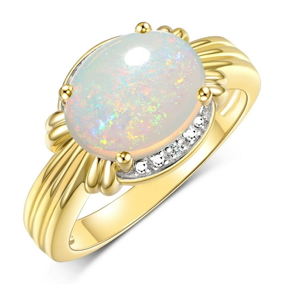 RYLOS Rings for Women 14K Gold Plated Silver Ring 12X10MM Gemstone & Diamonds Great Ring for Middle or Pointer Finger October Opal Jewelry Size 10