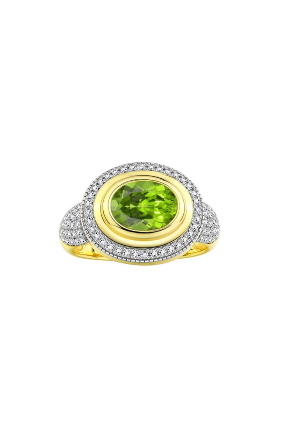 Rings for Women 14K Gold Plated Silver Ring Classic 9X7MM Oval Gemstone & Diamonds August Peridot Jewelry Size 5