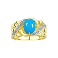 thumbnail image 1 of RYLOS Rings for Women 14K Gold Plated Silver Ring Classic 9X7MM Oval Gemstone & Diamonds December Turquoise Jewelry Size 5, 1 of 6