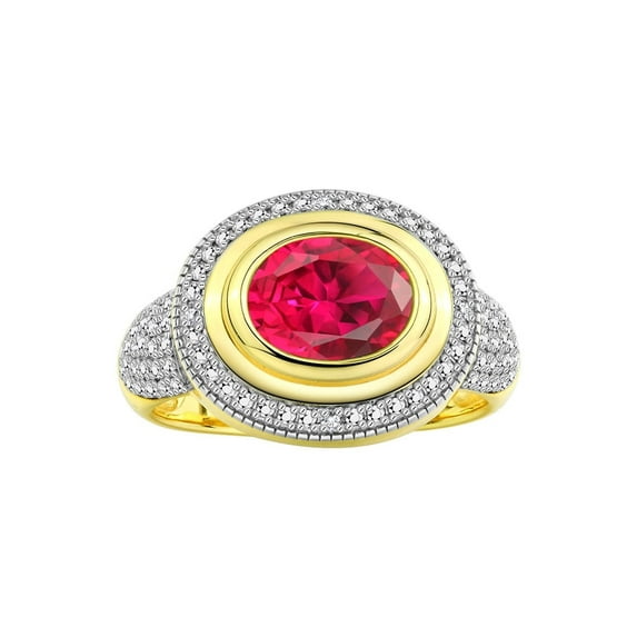 RYLOS Rings for Women 14K Gold Plated Silver Ring Classic 9X7MM Oval Gemstone & Diamonds July Ruby Jewelry Size 11