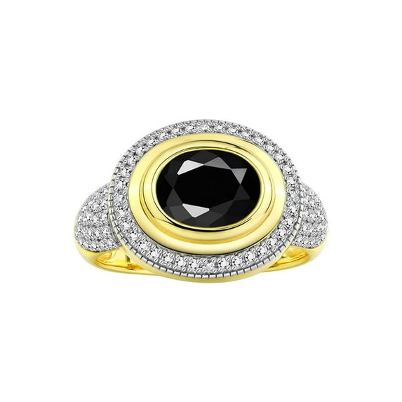 RYLOS Rings for Women 14K Gold Plated Silver Ring Classic 9X7MM Oval Gemstone & Diamonds October Onyx Jewelry Size 6