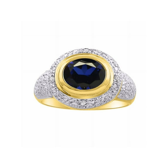 RYLOS Rings for Women 14K Gold Plated Silver Ring Classic 9X7MM Oval Gemstone & Diamonds September Sapphire Jewelry Size 13