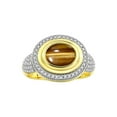 thumbnail image 1 of RYLOS Rings for Women 14K Gold Plated Silver Ring Classic 9X7MM Oval Gemstone & Diamonds Tiger Eye Jewelry Size 10, 1 of 7