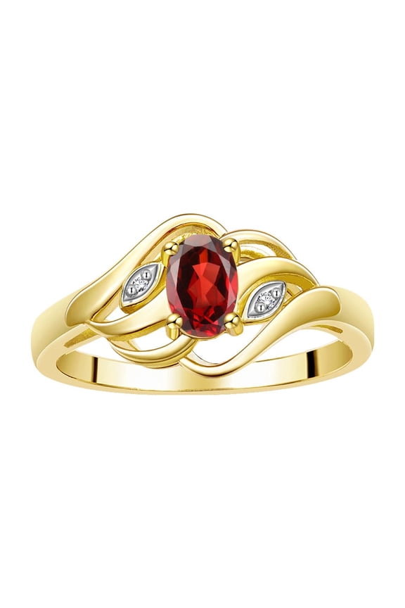 Rings for Women 14K Gold Plated Silver Ring Classic Style Birthstone Ring 6X4MM Gemstone & Diamonds January Garnet Jewelry for Women Size 5