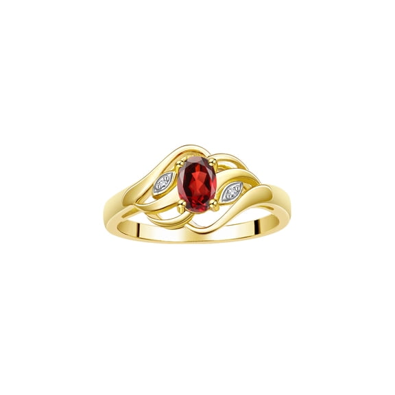 RYLOS Rings for Women 14K Gold Plated Silver Ring Classic Style Birthstone Ring 6X4MM Gemstone &  Diamonds January Garnet Jewelry for Women Size 8