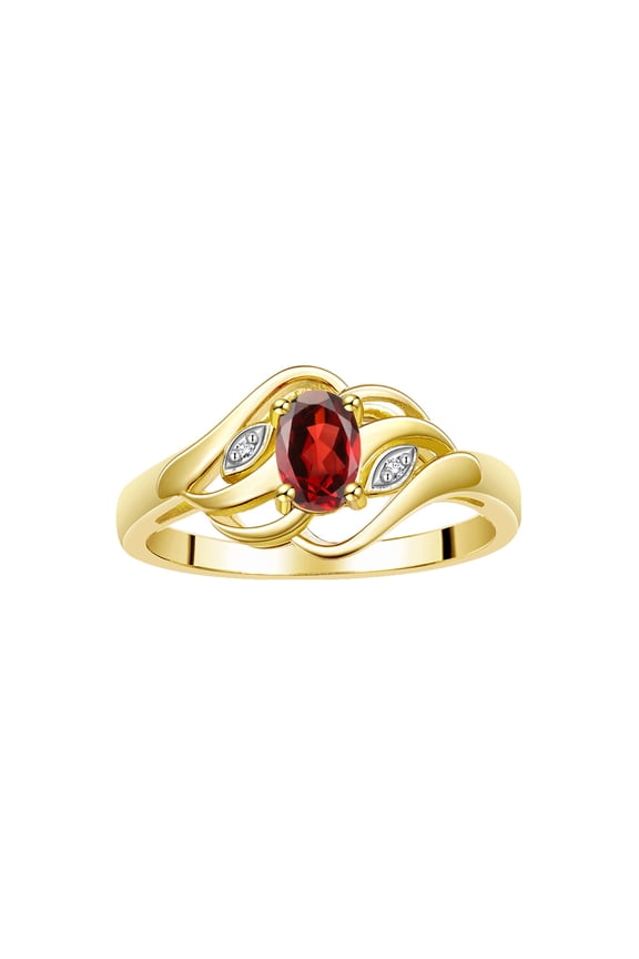 Rings for Women 14K Gold Plated Silver Ring Classic Style Birthstone Ring 6X4MM Gemstone &  Diamonds January Garnet Jewelry for Women Size 8