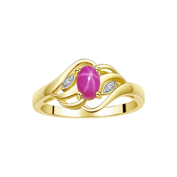 RYLOS Rings for Women 14K Gold Plated Silver Ring Classic Style Birthstone Ring 6X4MM Gemstone & Diamonds July Star Ruby Jewelry for Women Size 7