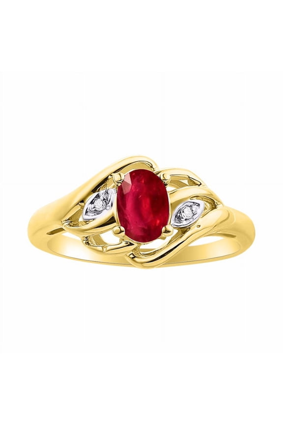 Rings for Women 14K Gold Plated Silver Ring Classic Style Birthstone Ring 6X4MM Gemstone & Diamonds JulyRuby Jewelry for Women Size 7