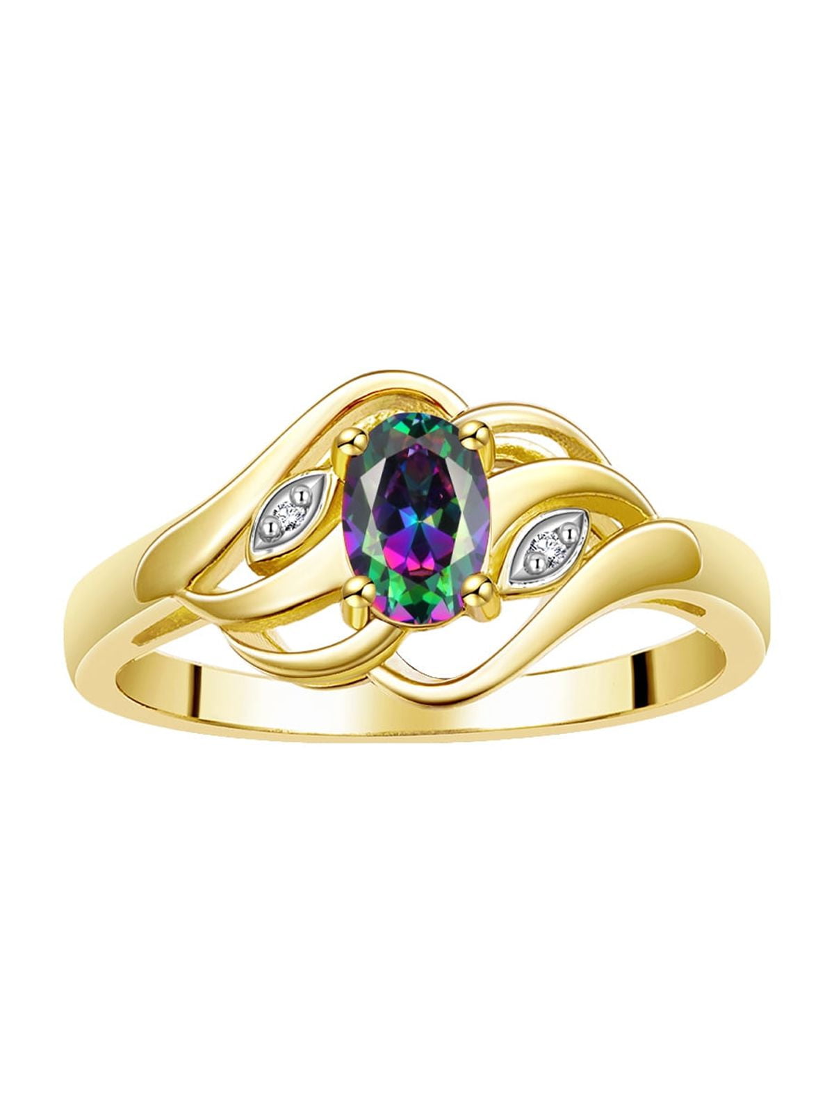 RYLOS Rings for Women 14K Gold Plated Silver Ring Classic Style Birthstone Ring 6X4MM Gemstone & Diamonds June Alexandrite Jewelry for Women Size 10