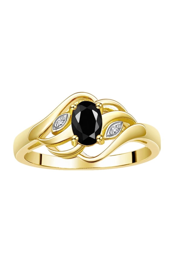 Rings for Women 14K Gold Plated Silver Ring Classic Style Birthstone Ring 6X4MM Gemstone &  Diamonds October Onyx Jewelry for Women Size 5