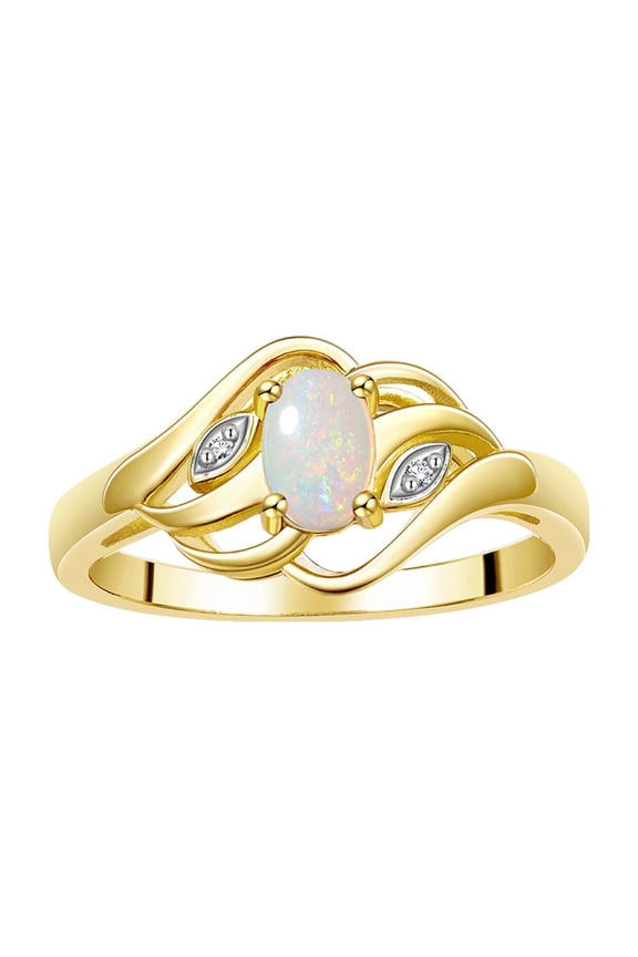 Rings for Women 14K Gold Plated Silver Ring Classic Style Birthstone Ring 6X4MM Gemstone &  Diamonds October Opal Jewelry for Women Size 8