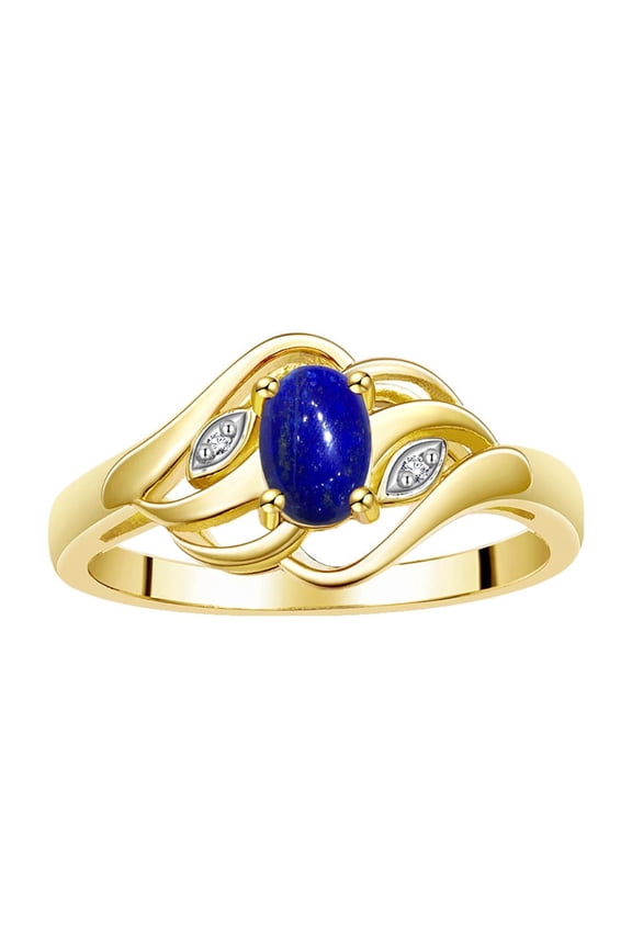 Rings for Women 14K Gold Plated Silver Ring Classic Style Birthstone Ring 6X4MM Gemstone & Diamonds September Lapis Jewelry for Women Size 7