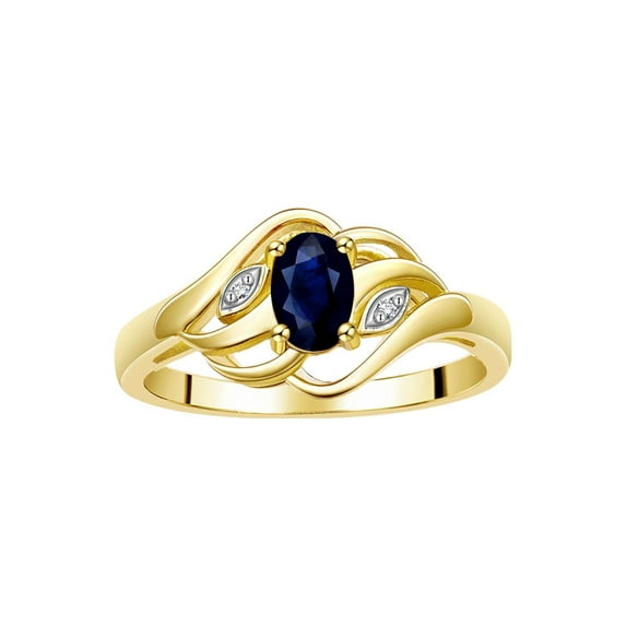 RYLOS Rings for Women 14K Gold Plated Silver Ring Classic Style Birthstone Ring 6X4MM Gemstone & Diamonds September Sapphire Jewelry for Women Size 5