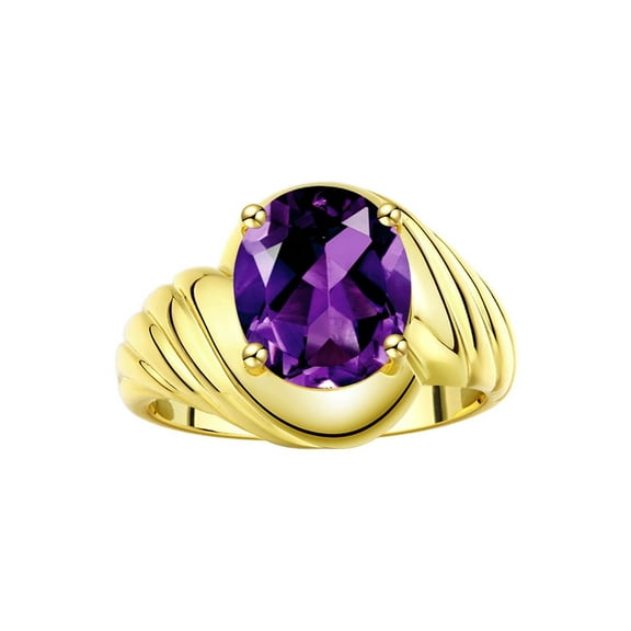 RYLOS Rings for Women 14K Gold Plated Silver Ring Classic Style Oval 12X10MM Solitaire Gemstone Ring February Amethyst Jewelry for Women Size 5
