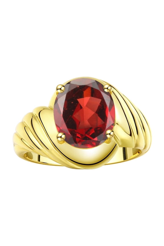 Rings for Women 14K Gold Plated Silver Ring Classic Style Oval 12X10MM Solitaire Gemstone Ring January Garnet Jewelry for Women Size 5