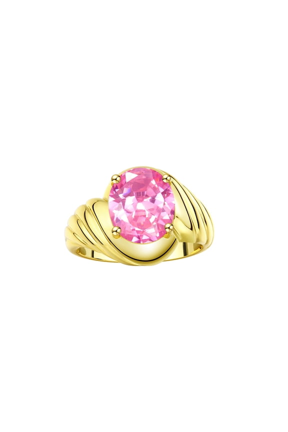 Rings for Women 14K Gold Plated Silver Ring Classic Style Oval 12X10MM Solitaire Gemstone Ring June Pink Ice Jewelry for Women Size 9
