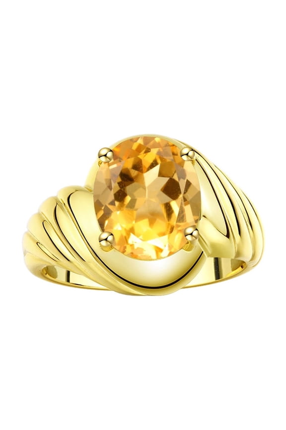 Rings for Women 14K Gold Plated Silver Ring Classic Style Oval 12X10MM Solitaire Gemstone Ring November Citrine Jewelry for Women Size 10