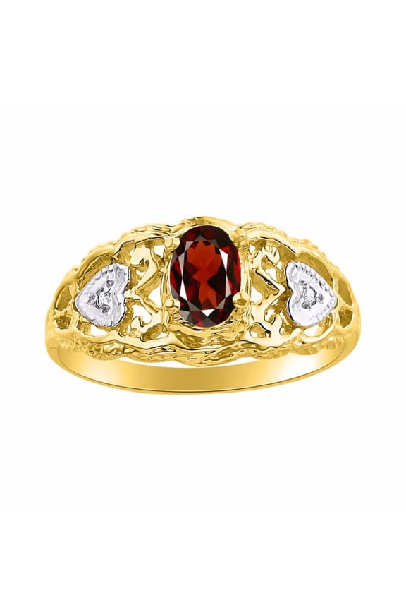 Rings for Women 14K Gold Plated Silver Ring Filigree Heart Birthstone Ring 6X4MM Gemstone & Diamonds January Garnet Jewelry for Women Size 9
