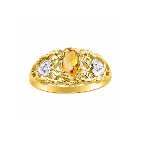 RYLOS Rings for Women 14K Gold Plated Silver Ring Filigree Heart Birthstone Ring 6X4MM Gemstone & Diamonds November Citrine Jewelry for Women Size 10