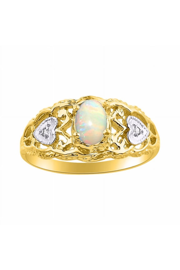 Rings for Women 14K Gold Plated Silver Ring Filigree Heart Birthstone Ring 6X4MM Gemstone & Diamonds October Opal Jewelry for Women Size 7
