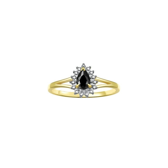 RYLOS Rings for Women 14K Gold Plated Silver Ring Halo of Diamonds Birthstone Ring 6X4MM Pear Shape Tear Drop Gemstone Onyx Jewelry for Women Size 6