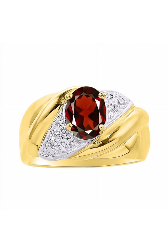 Rings for Women 14K Gold Plated Silver Ring Oval 8X6MM Gemstone & Diamonds Classic Design January Garnet Jewelry for Women Size 6