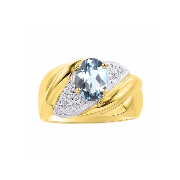 RYLOS Rings for Women 14K Gold Plated Silver Ring Oval 8X6MM Gemstone & Diamonds Classic Design March Aquamarine Jewelry for Women Size 9
